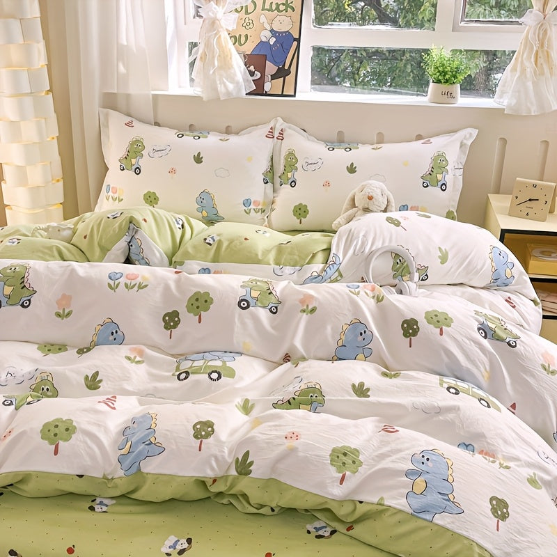 4pcs, Cartoon Four-Piece Set Duvet Cover*1+Fitted Sheet*1+Pillowcases*2, Soft and Delicate