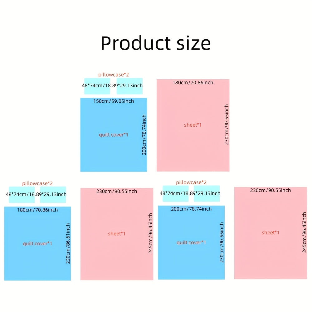 4pcs, Cartoon Four-Piece Set Duvet Cover*1+Fitted Sheet*1+Pillowcases*2, Soft and Delicate