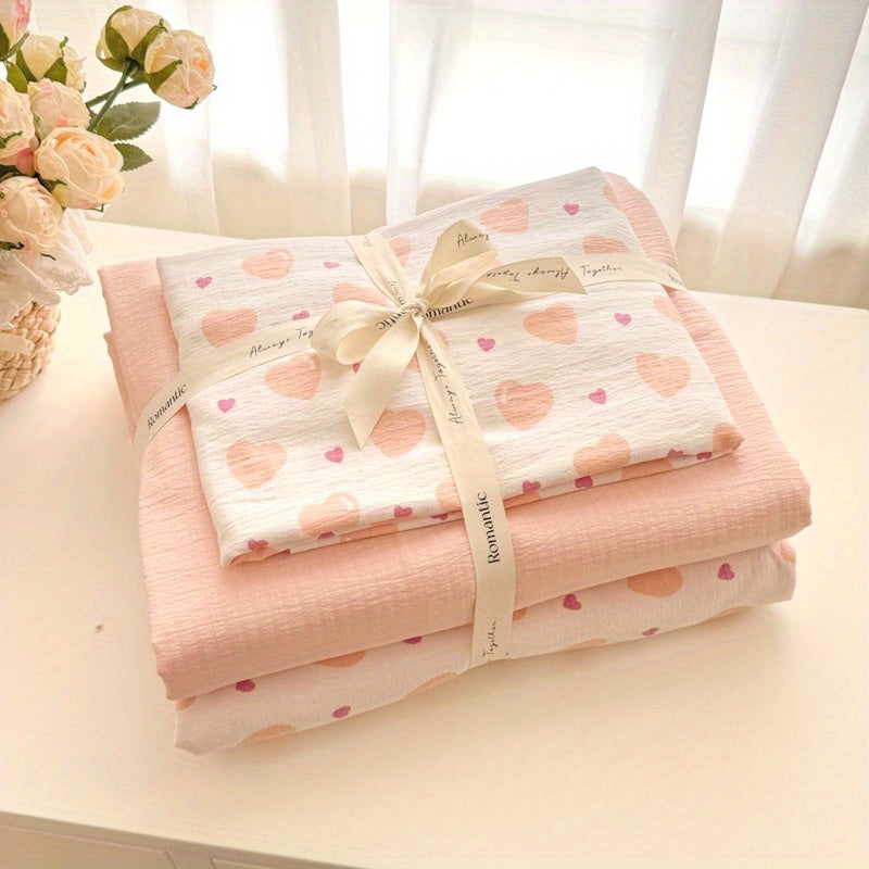 Orange Large Love Pattern Modern Style Bedding Set 4pcs (1 Duvet Cover + 1 Fitted Sheet + 2 Pillowcases)