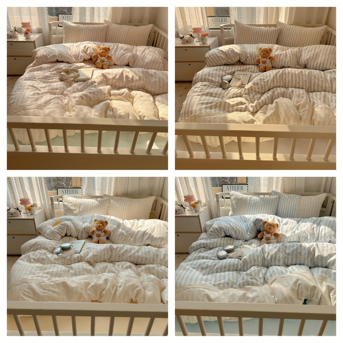 3-4pcs, Three u002FFour-Piece Set Duvet Cover*1+Fitted Sheet*1+Pillowcase*1