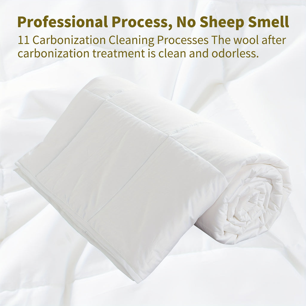 Reversible Luxury Wool Filled Comforter Set, 100% Australian Wool, Quilted Lightweight Summer Duvet Insert