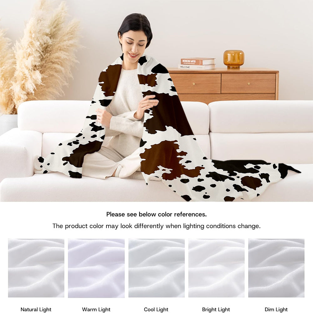 1pc Cowhide-like Cow Spot Print Plush Blanket - Heavy-Duty Brown