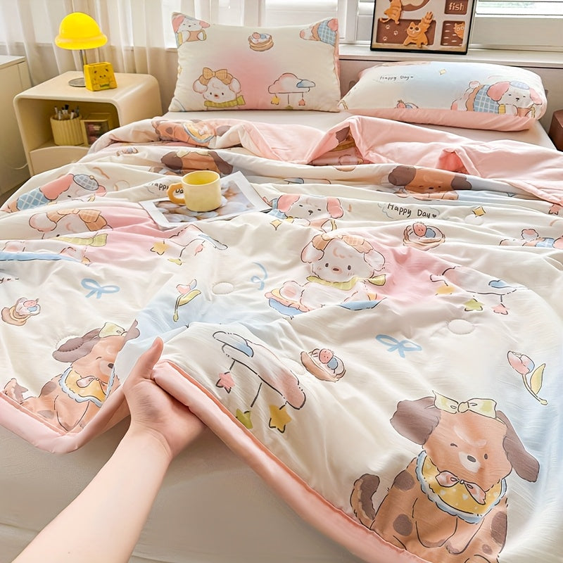 Ultra-Soft Four-season Quilt - Lightweight, Breathable & Light Beige-Friendly with Cartoon Print Design for All Seasons Cartoon Blanket