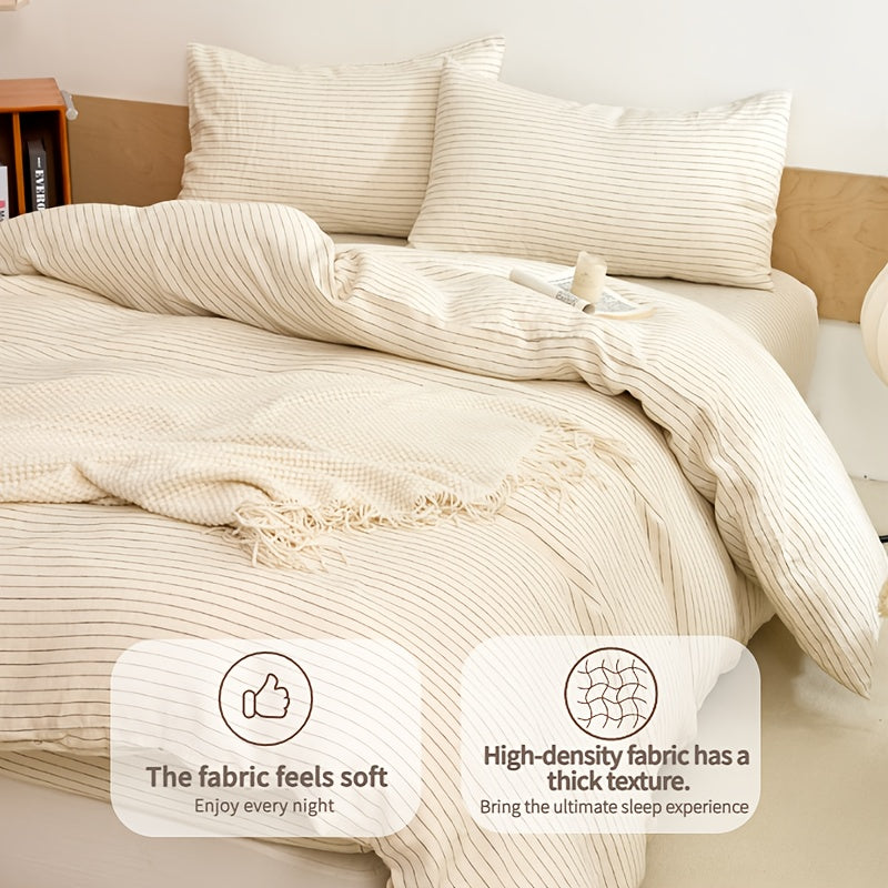 4pcs 100% French Linen Double Bedding Set, 4pcs Set Includes 1 Duvet Cover, 1 Fitted Sheet
