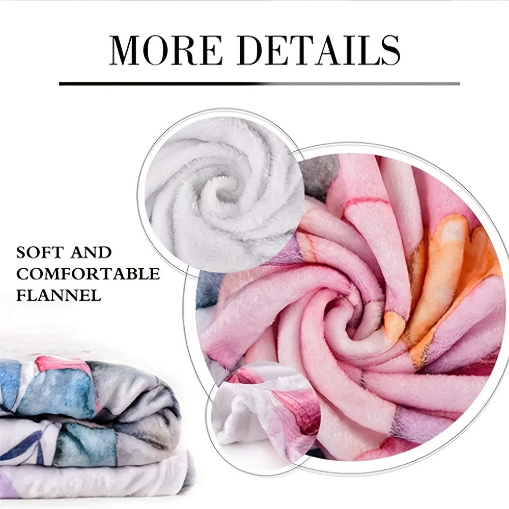 1pc All-Season Flannel Blanket - Soft Cozy Fall Throw with Pumpkin, Leaf & Floral Prints in Orange, Beige