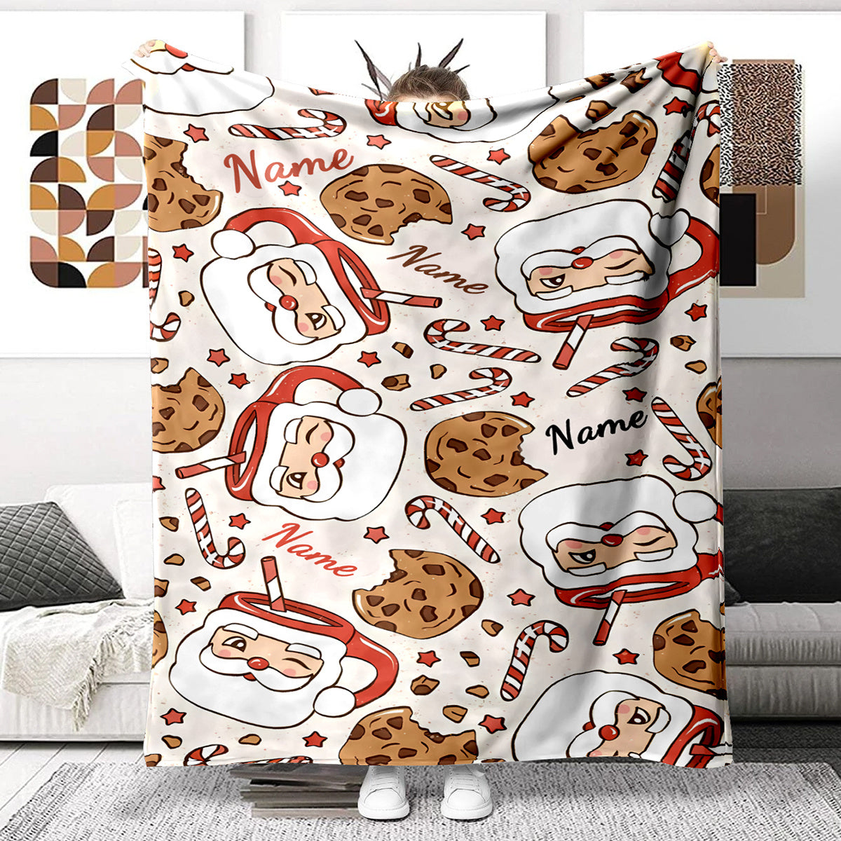 1pc Cozy Personalized Santa Claus Polyester Blanket - Custom Name, All Seasons, Chunky Knit Weave