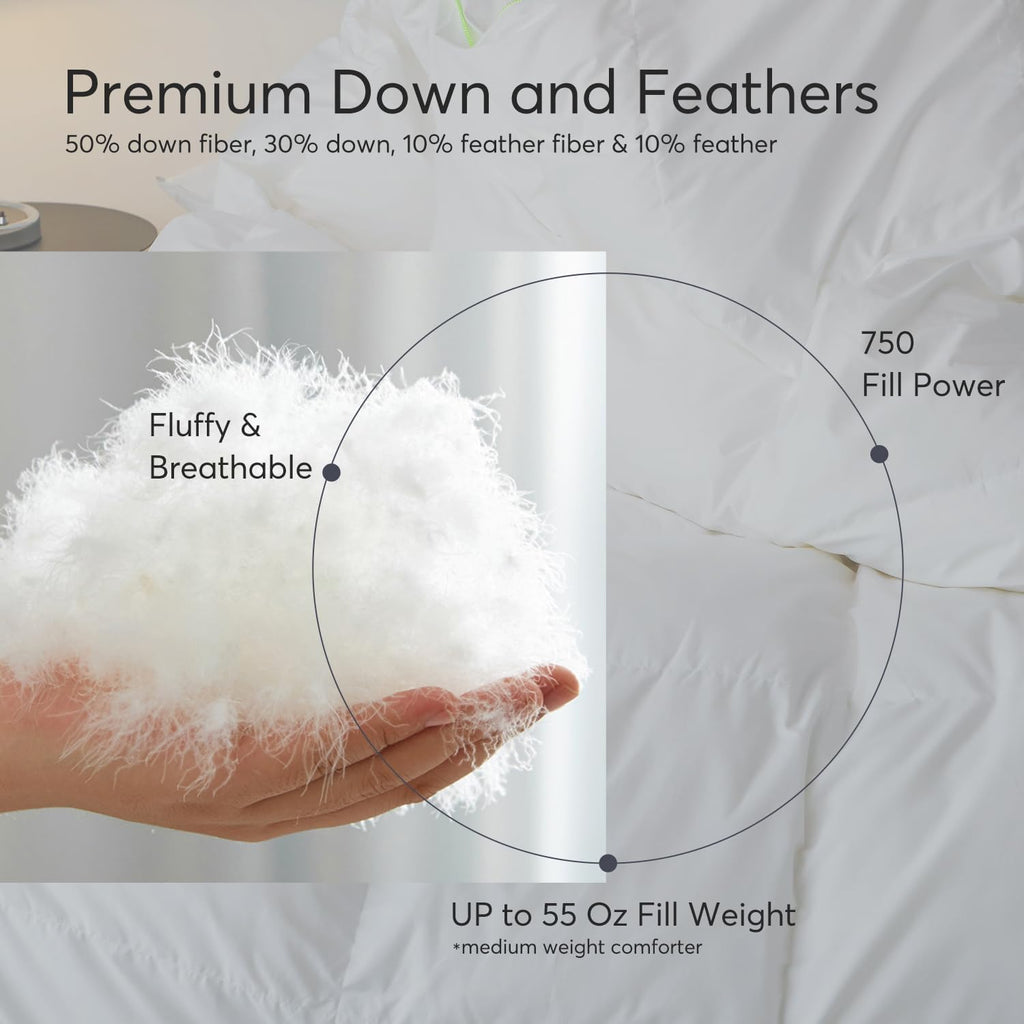 1pc 750 Fill-Power Certified Premium Goose Down and Feather Comforter Duvet Insert