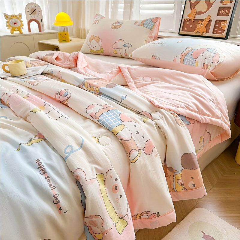 Ultra-Soft Four-season Quilt - Lightweight, Breathable & Light Beige-Friendly with Cartoon Print Design for All Seasons Cartoon Blanket