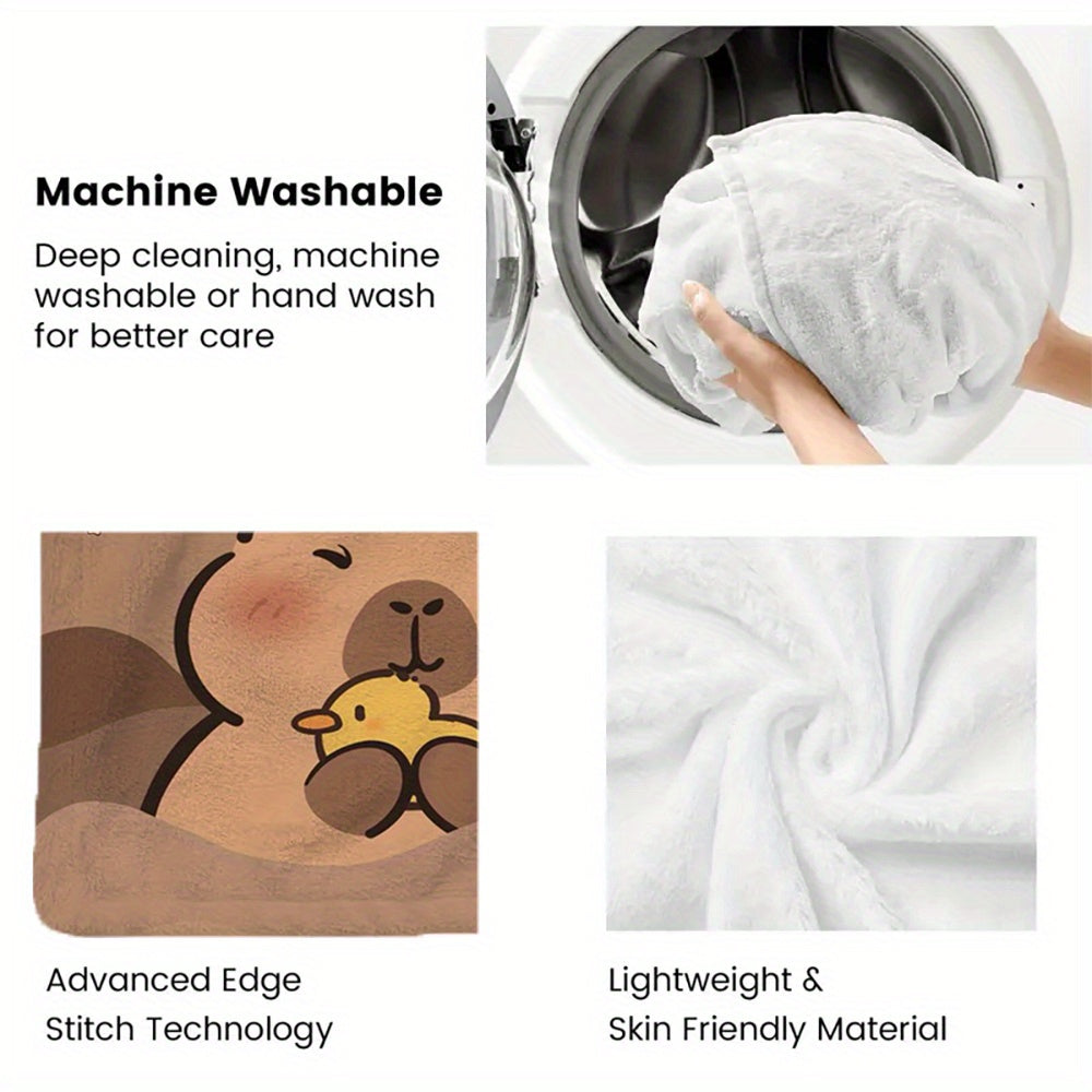 1pc Custom Name Capybara Flannel Throw Blanket - Soft Polyester Fiber, Machine Washable