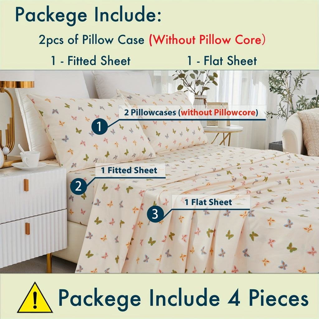 4pcs 600TC 100% Egyptian Cotton Fitted Sheet Set (1*Fitted Sheet+1*Flat Sheet+2*Pillowcase, Without Core)