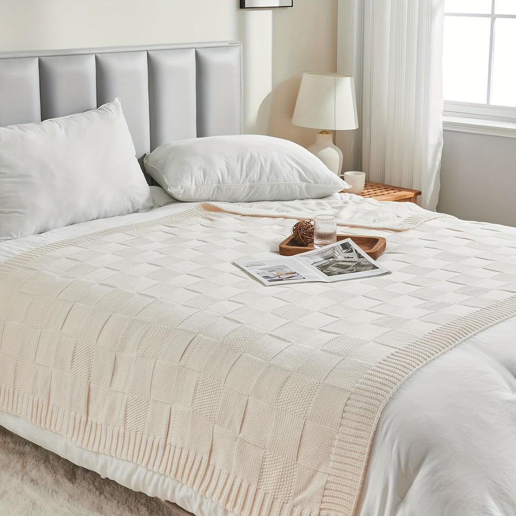 Vibrant Orange Blanket Vibrant Orange Nordic Style Grid-Pattern Blanket | Machine Washable Cozy Home Decor