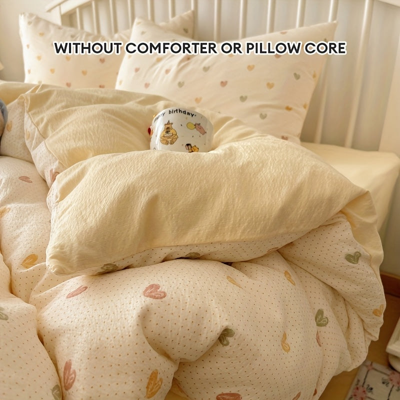 4pcs Bedding Set Japanese Sweet Style Soft Cream Yellow Sweet Healin