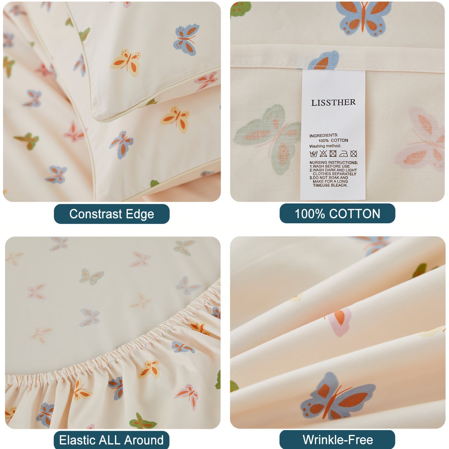 4pcs 600TC 100% Egyptian Cotton Fitted Sheet Set (1*Fitted Sheet+1*Flat Sheet+2*Pillowcase, Without Core)