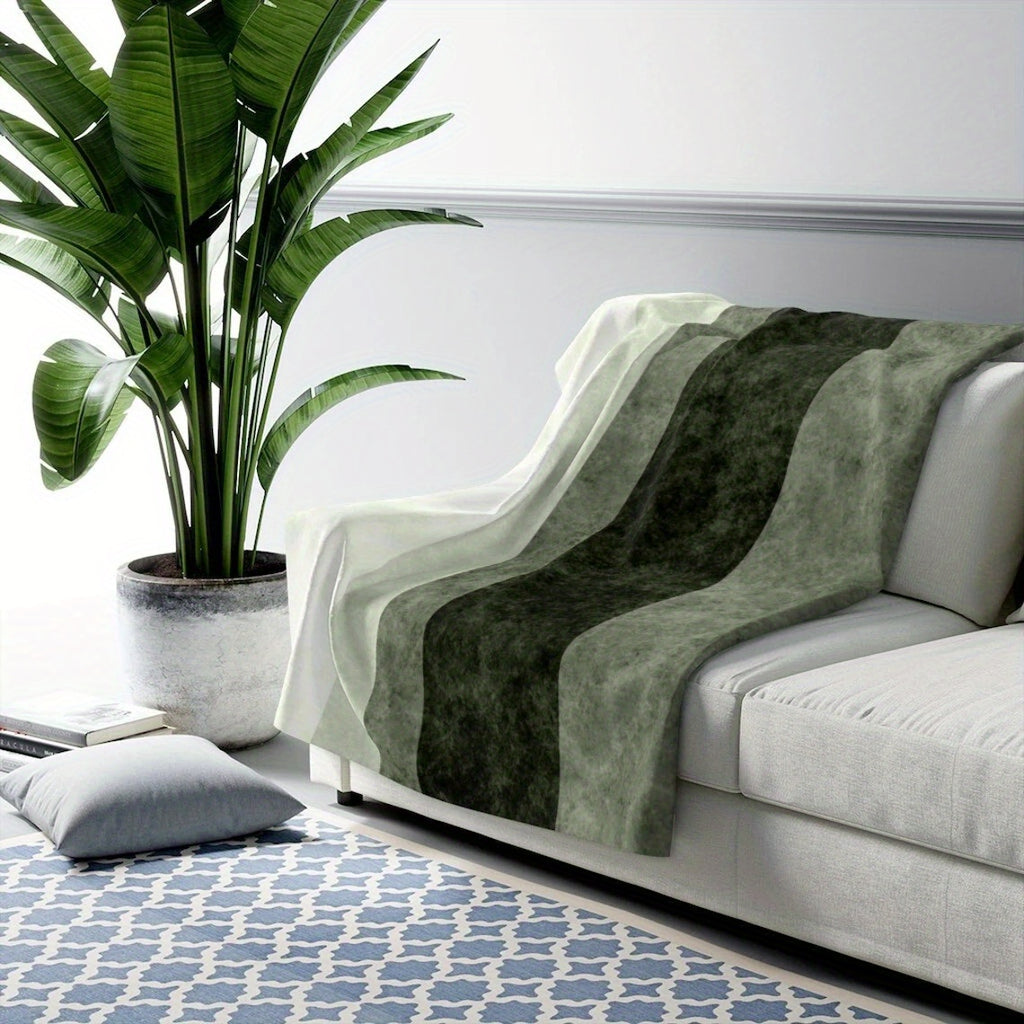 Elegant Sage Green & White Striped Sherpa Throw Blanket - Soft, Plush, All-Season Decorative Cover for Sofa
