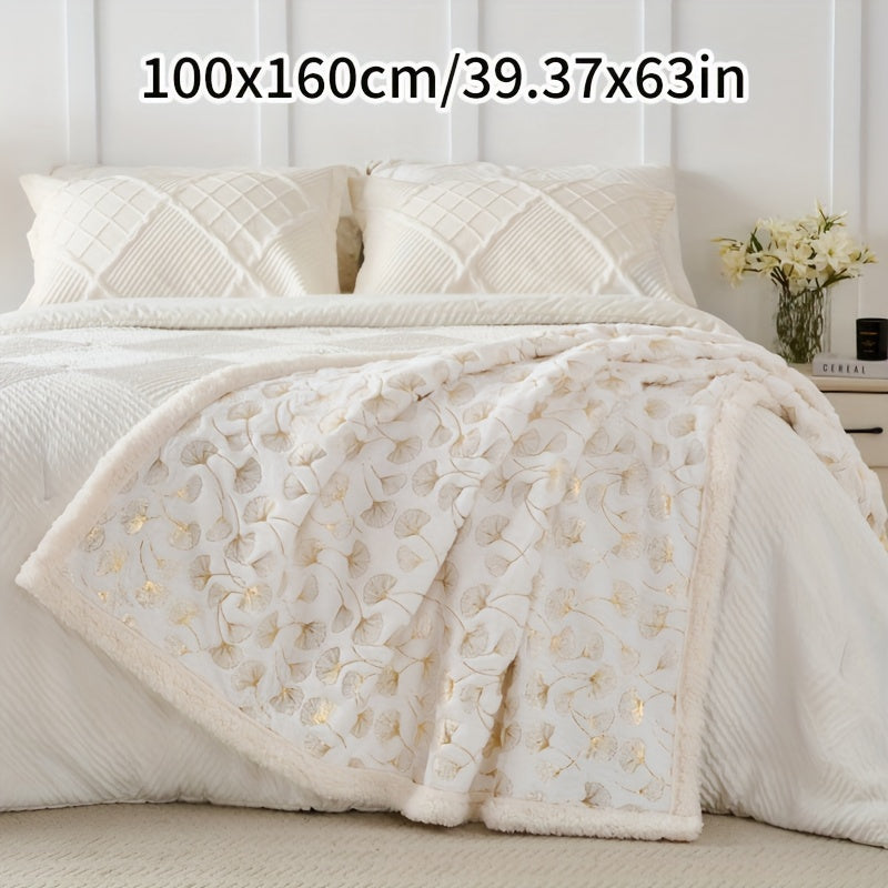 One Piece of Faux Rabbit Fur Ginkgo Leaf Blanket, Soft and Comfortable, Thickened for Warmth