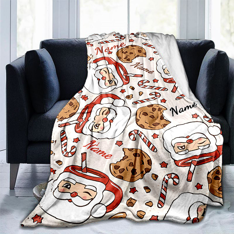 1pc Cozy Personalized Santa Claus Polyester Blanket - Custom Name, All Seasons, Chunky Knit Weave