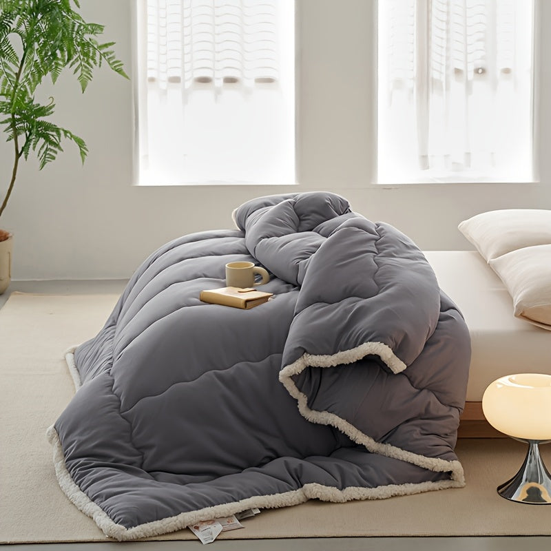 1 Pack All-Season Soft Fabric Quilt Core with 3-Sided Lamb Suede Trim, 100% Polyester Fill