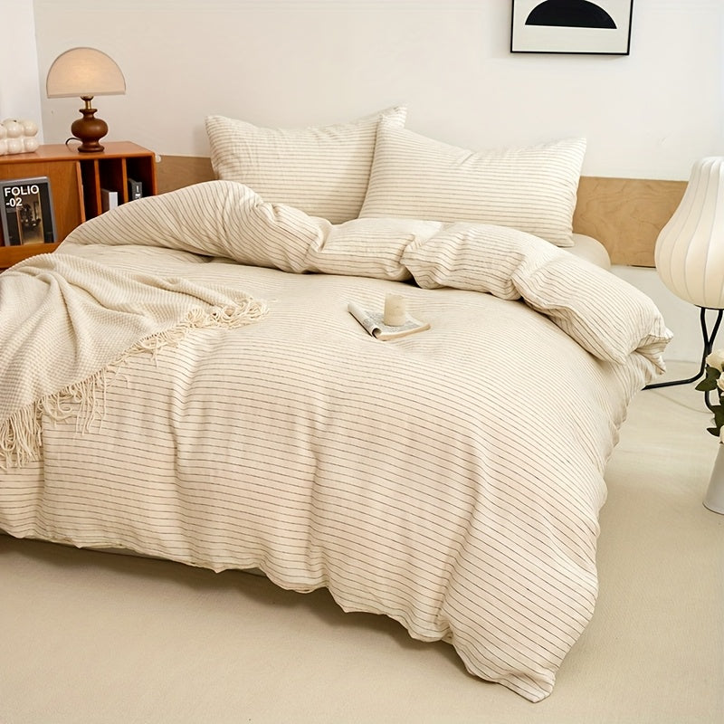 4pcs 100% French Linen Double Bedding Set, 4pcs Set Includes 1 Duvet Cover, 1 Fitted Sheet