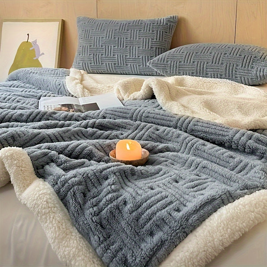 Luxurious Vintage-Inspired Double-Layer Thick Bed Blanket - Soft, Plush Fleece with Taffeta Velvet & Imitative