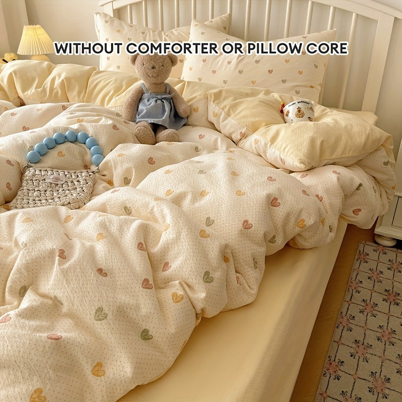 4pcs Bedding Set Japanese Sweet Style Soft Cream Yellow Sweet Healin