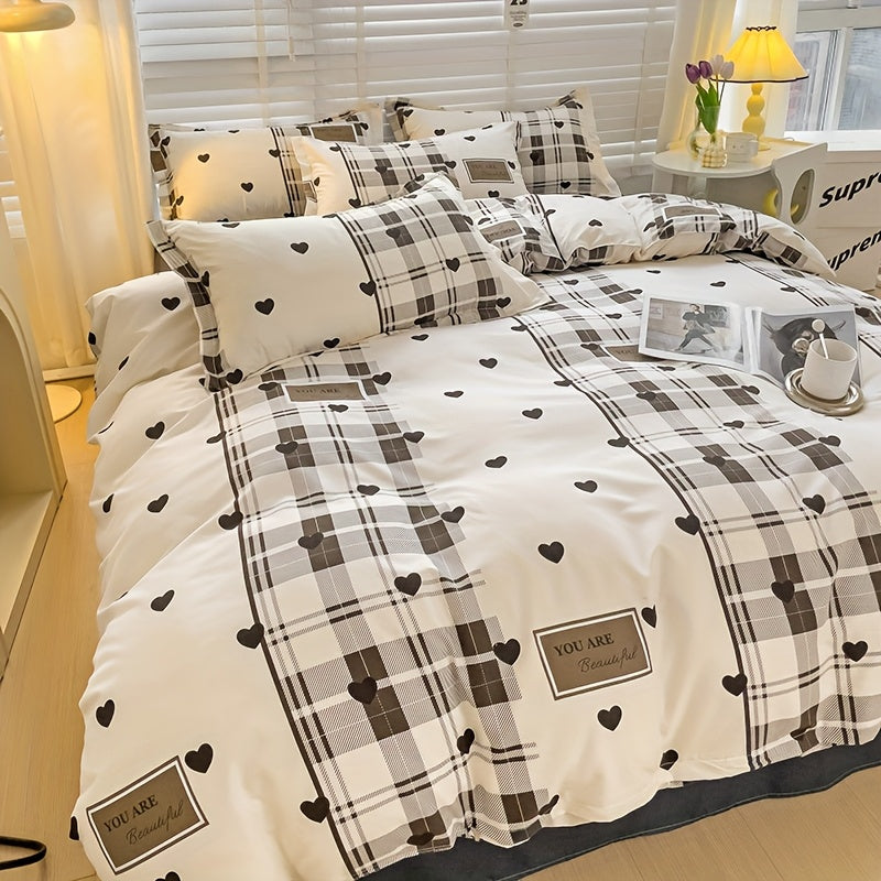 4pcs quilt set (1*quilt cover + 1*bed sheet + 2*pillowcases, excluding quilt core), colorful line printed bedding set