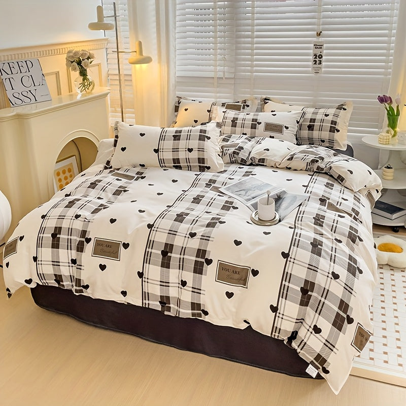 4pcs quilt set (1*quilt cover + 1*bed sheet + 2*pillowcases, excluding quilt core), colorful line printed bedding set
