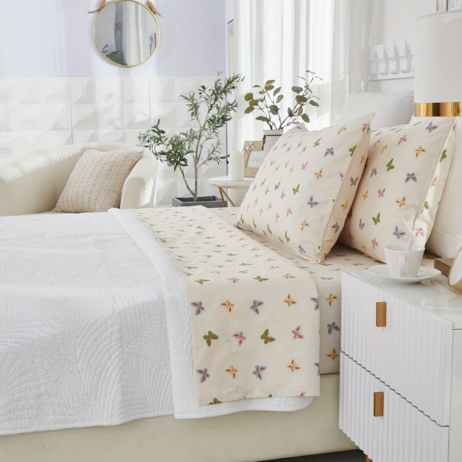 4pcs 600TC 100% Egyptian Cotton Fitted Sheet Set (1*Fitted Sheet+1*Flat Sheet+2*Pillowcase, Without Core)