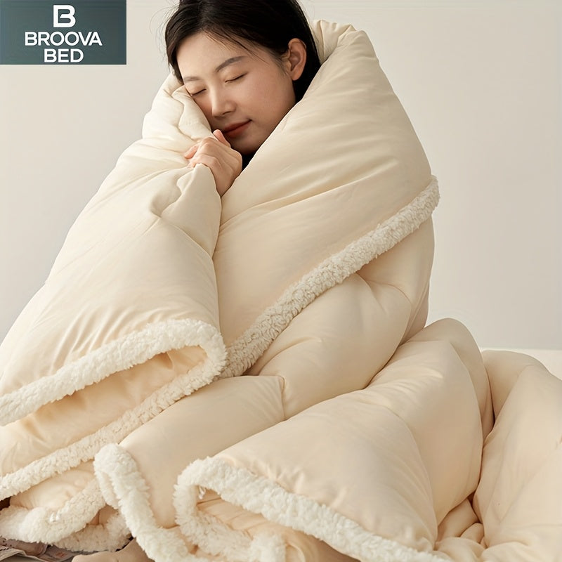 1 Pack All-Season Soft Fabric Quilt Core with 3-Sided Lamb Suede Trim, 100% Polyester Fill