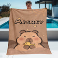 1pc Custom Name Capybara Flannel Throw Blanket - Soft Polyester Fiber, Machine Washable