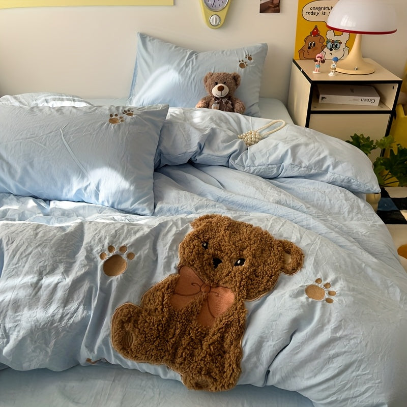 Adorable Teddy Bear Towel Ultra-Soft And Cozy Bedding Set, Including 1 Duvet Cover