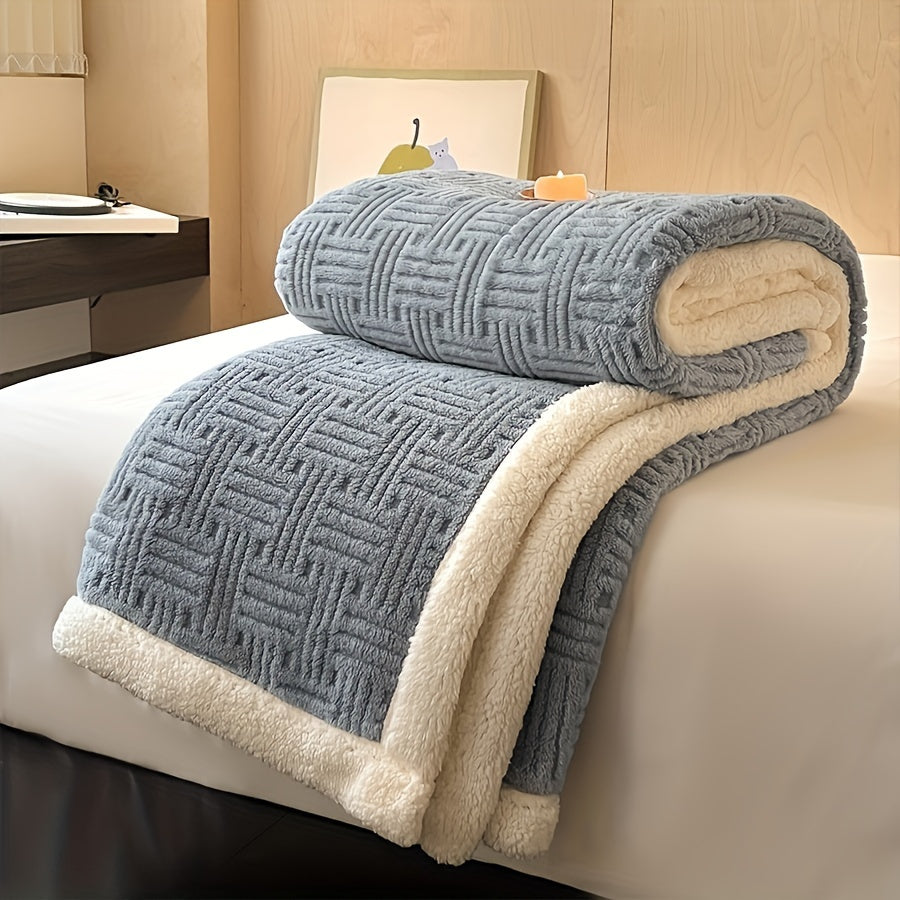 Luxurious Vintage-Inspired Double-Layer Thick Bed Blanket - Soft, Plush Fleece with Taffeta Velvet & Imitative