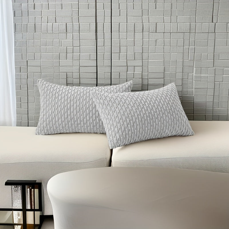 Light Gray Corduroy Pillow - Bohemian Style Decorative Cushion with Pillowcase & Insert