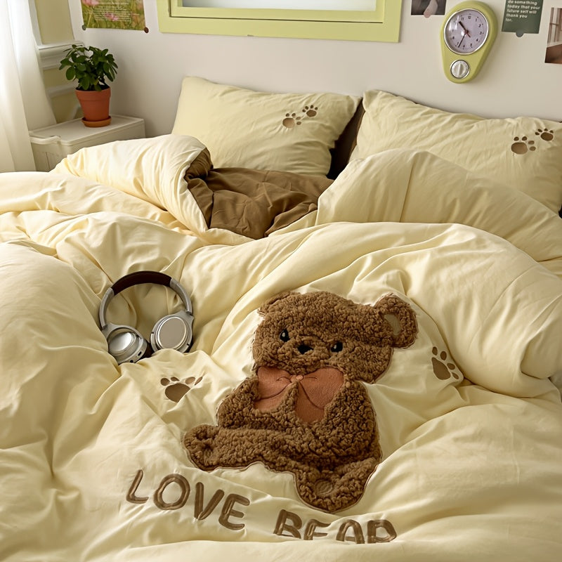 Adorable Teddy Bear Towel Ultra-Soft And Cozy Bedding Set, Including 1 Duvet Cover