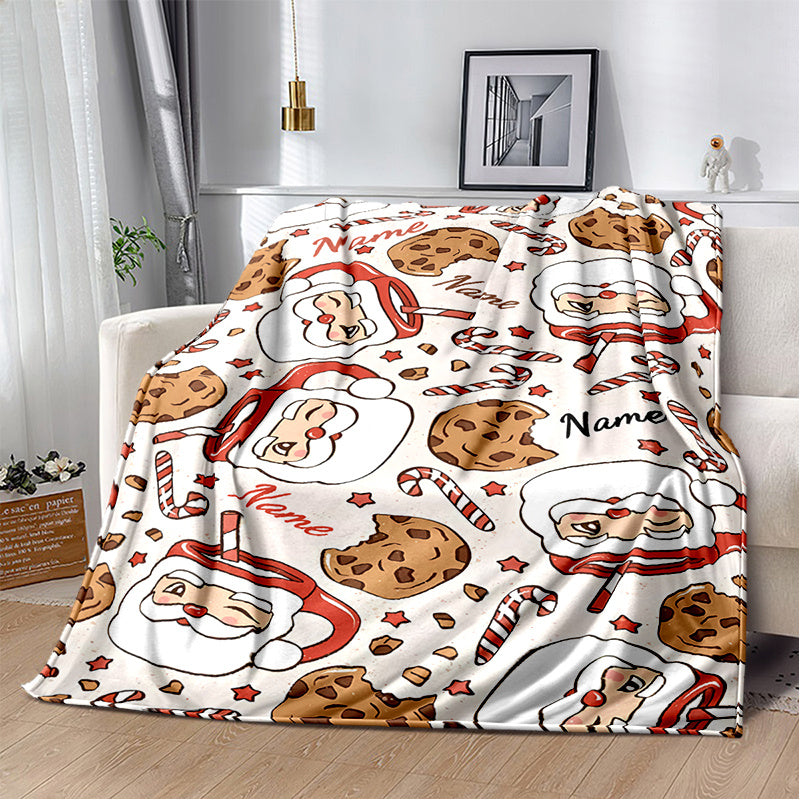 1pc Cozy Personalized Santa Claus Polyester Blanket - Custom Name, All Seasons, Chunky Knit Weave