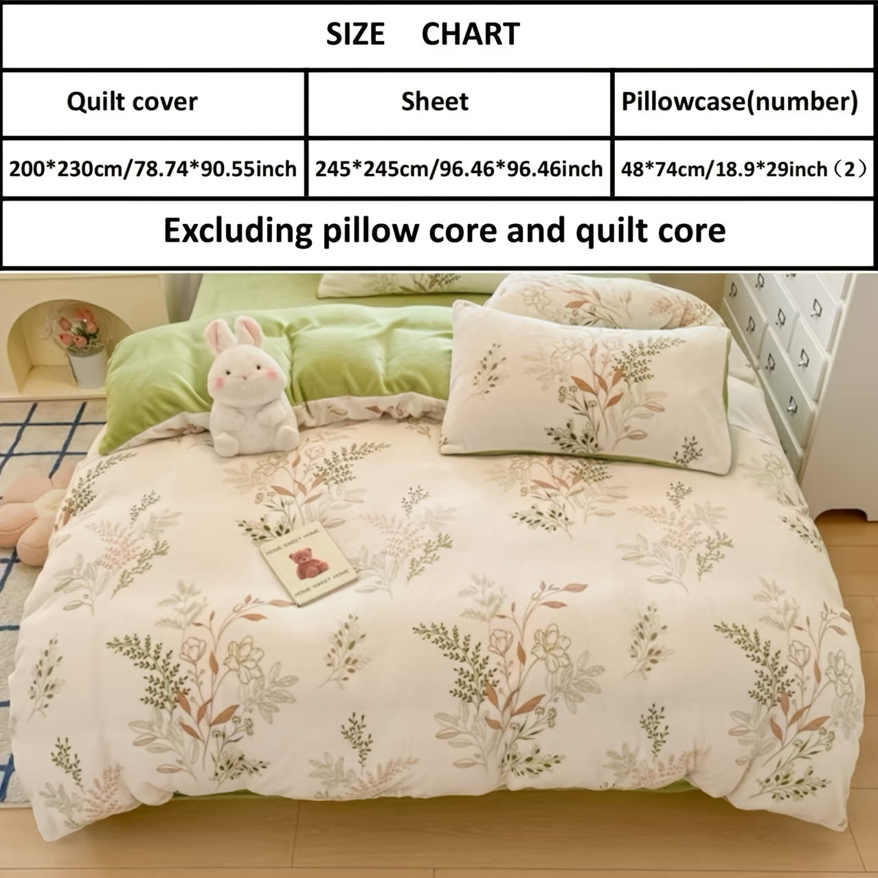 New Autumn-Winter Collection: Soft and Comfortable 4pcs Bedding Set with Plant Patter