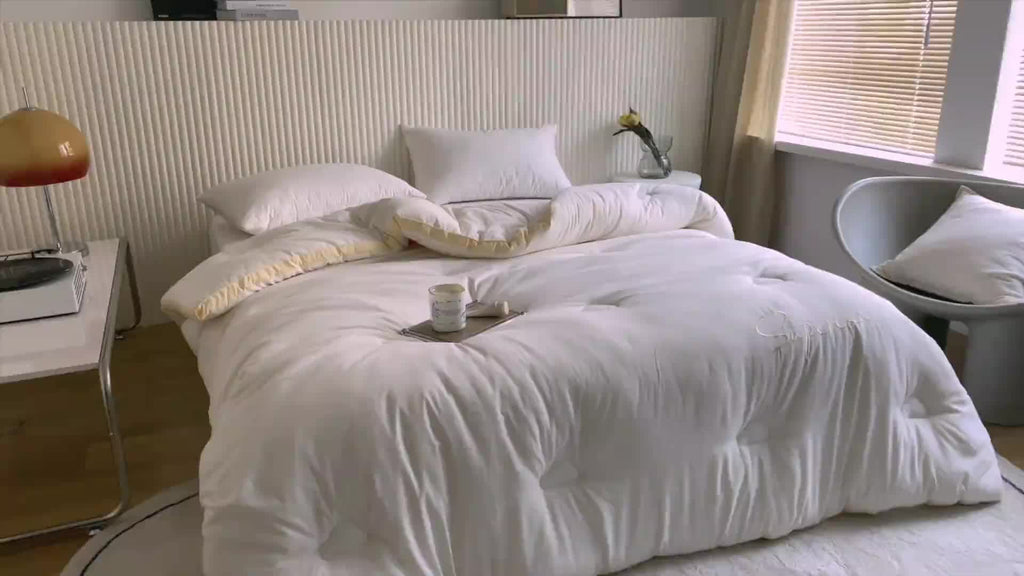 Soft Comforter 1pc Soft Fiber Quilt Core, Light Beige Embroidered Cloud Four Seasons Comforter