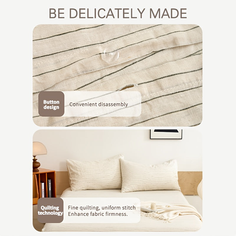 4pcs 100% French Linen Double Bedding Set, 4pcs Set Includes 1 Duvet Cover, 1 Fitted Sheet