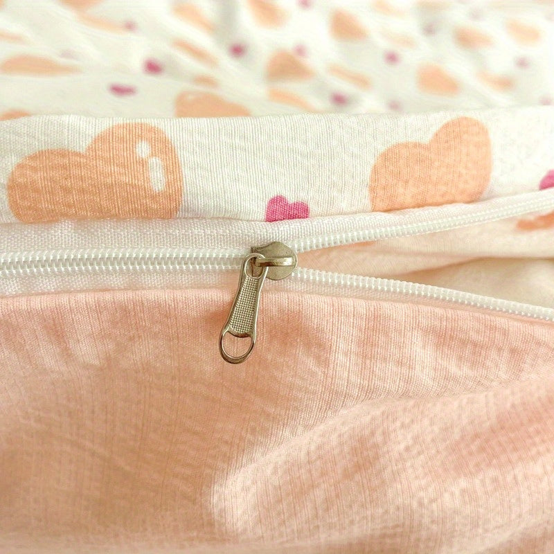 Orange Large Love Pattern Modern Style Bedding Set 4pcs (1 Duvet Cover + 1 Fitted Sheet + 2 Pillowcases)