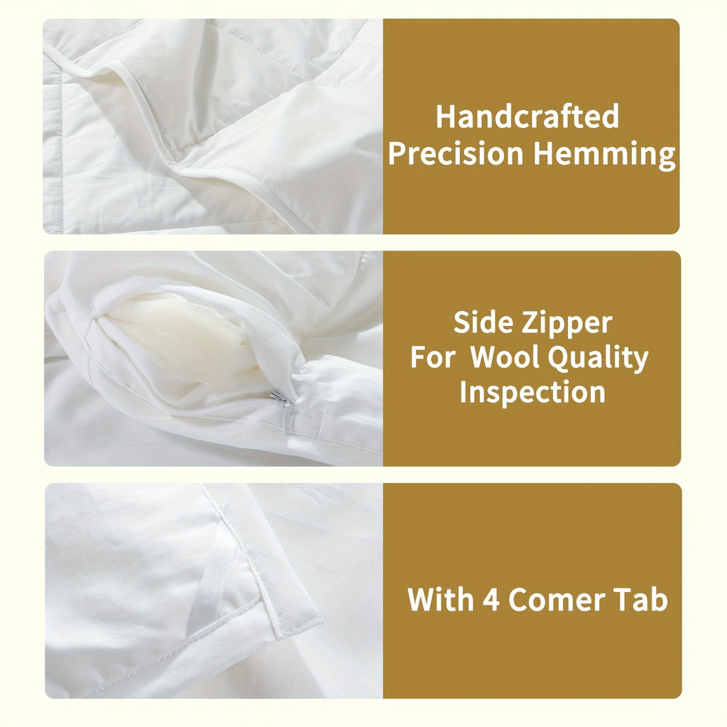 Reversible Luxury Wool Filled Comforter Set, 100% Australian Wool, Quilted Lightweight Summer Duvet Insert