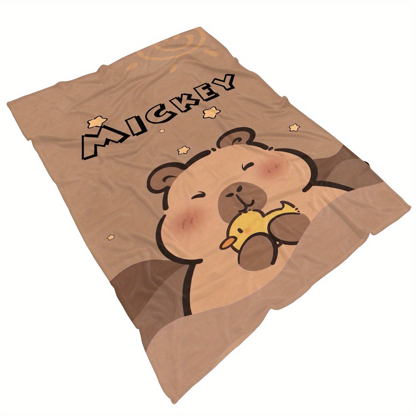 1pc Custom Name Capybara Flannel Throw Blanket - Soft Polyester Fiber, Machine Washable