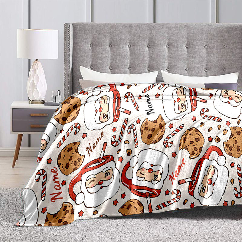1pc Cozy Personalized Santa Claus Polyester Blanket - Custom Name, All Seasons, Chunky Knit Weave