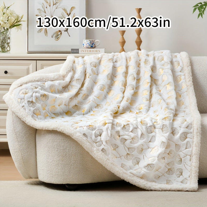 One Piece of Faux Rabbit Fur Ginkgo Leaf Blanket, Soft and Comfortable, Thickened for Warmth