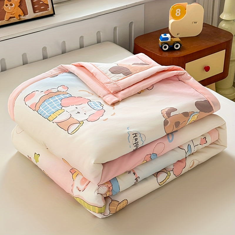 Ultra-Soft Four-season Quilt - Lightweight, Breathable & Light Beige-Friendly with Cartoon Print Design for All Seasons Cartoon Blanket