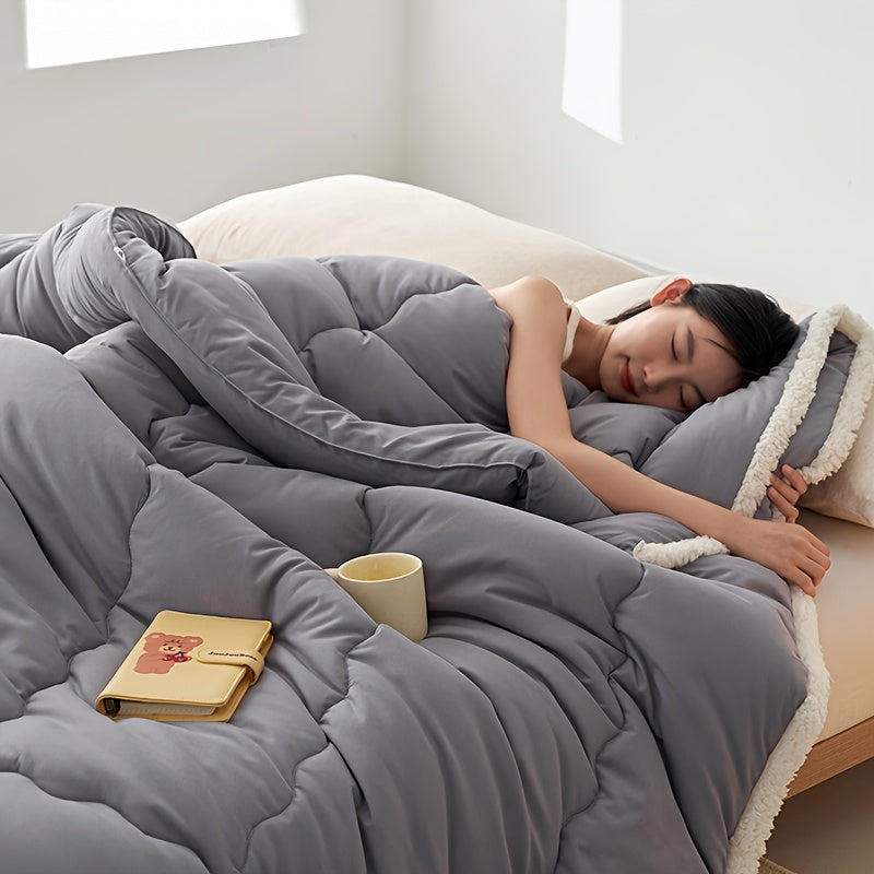 1 Pack All-Season Soft Fabric Quilt Core with 3-Sided Lamb Suede Trim, 100% Polyester Fill