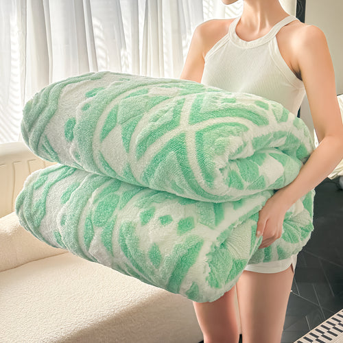 1pc Bohemian Style Blanket, Three-Color Ionized Jacquard Double-Layer Fleece Throw, Air Conditioning Blanket