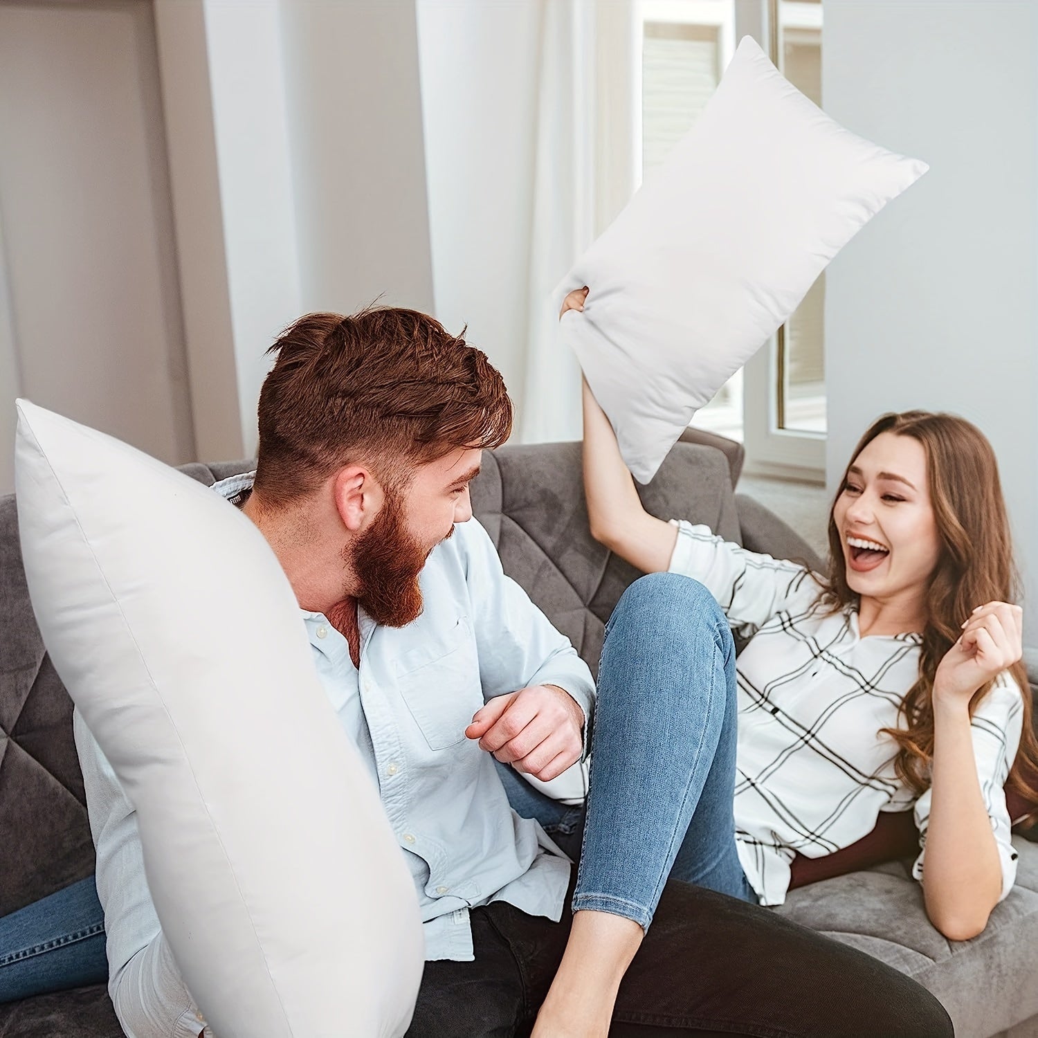 2pcs Throw Pillow Inserts, Square Pillow Cushion Inner Soft Fluffy Plump