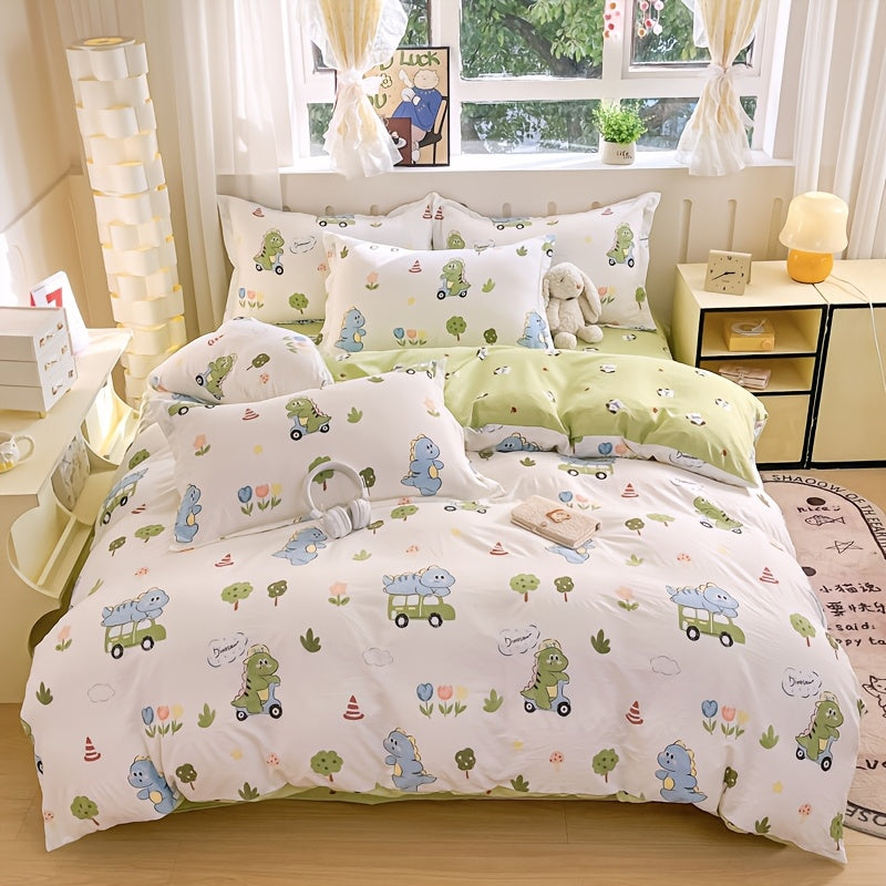 4pcs, Cartoon Four-Piece Set Duvet Cover*1+Fitted Sheet*1+Pillowcases*2, Soft and Delicate