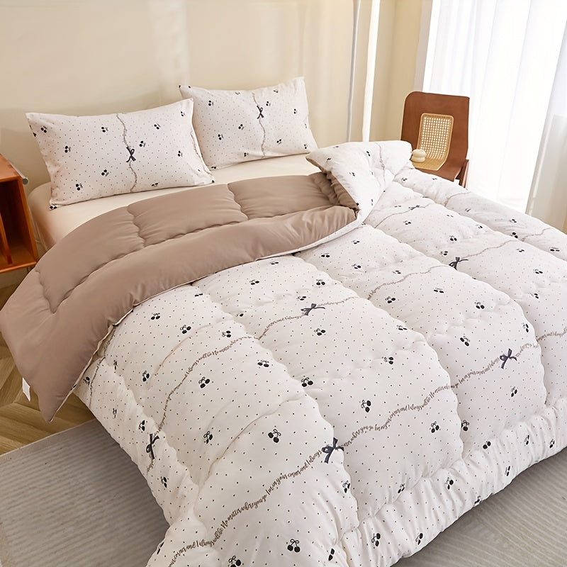 3pcs Black Cherry Floral Print Quilted Bedding Set - Ultra-Soft Polyester