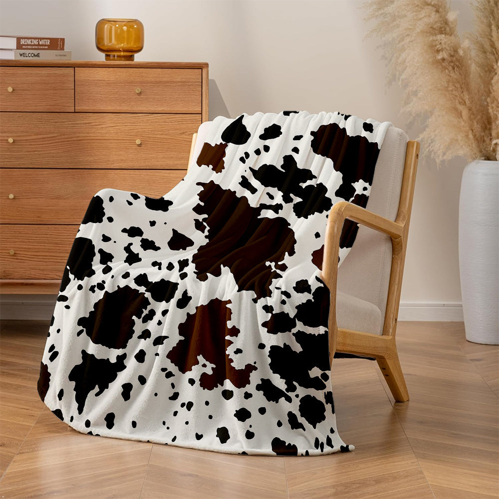1pc Cowhide-like Cow Spot Print Plush Blanket - Heavy-Duty Brown